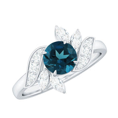 London Blue Topaz and Diamond Flower Engagement Ring