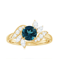 London Blue Topaz and Diamond Flower Engagement Ring