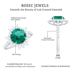 Certified 8 mm Lab Grown Emerald Cocktail Ring with Halo