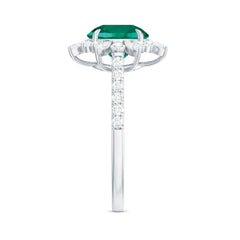 Certified 8 mm Lab Grown Emerald Cocktail Ring with Halo