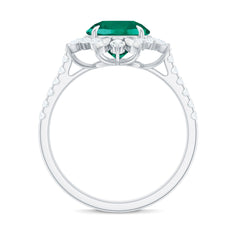 Certified 8 mm Lab Grown Emerald Cocktail Ring with Halo