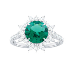 Certified 8 mm Lab Grown Emerald Cocktail Ring with Halo