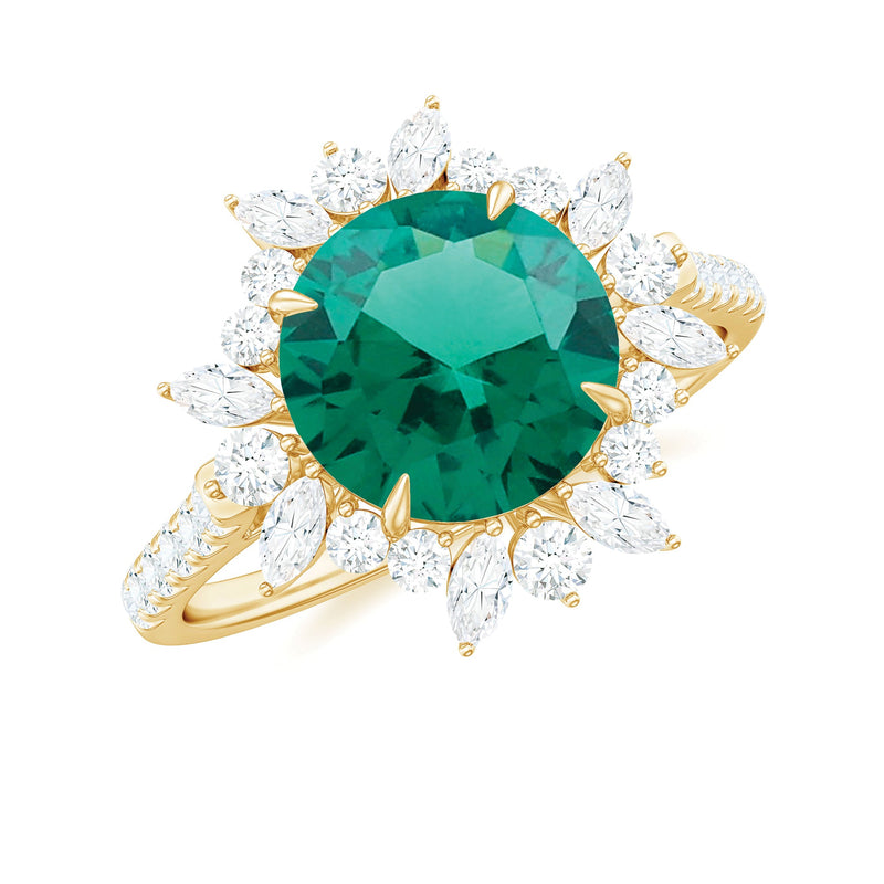 Certified 8 mm Lab Grown Emerald Cocktail Ring with Halo