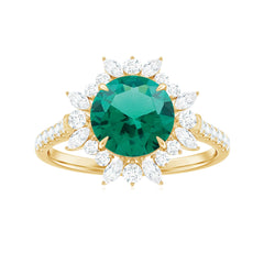 Certified 8 mm Lab Grown Emerald Cocktail Ring with Halo