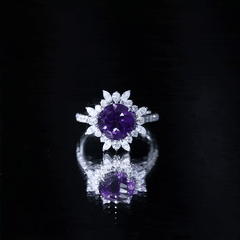 Amethyst Designer Engagement Ring with Moissanite Halo