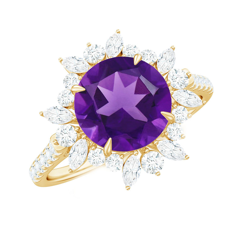 Amethyst Designer Engagement Ring with Moissanite Halo