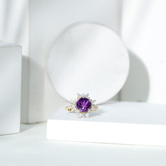 Amethyst Designer Engagement Ring with Moissanite Halo