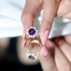 Amethyst Designer Engagement Ring with Moissanite Halo