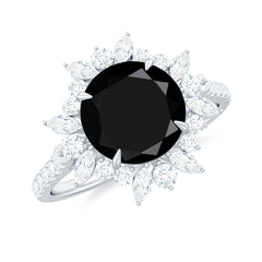 Real Black Spinel Engagement Ring with Moissanite Halo