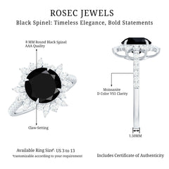 Real Black Spinel Engagement Ring with Moissanite Halo