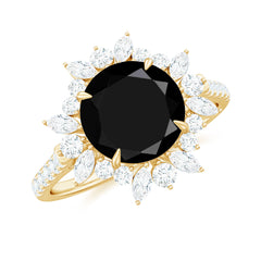 Real Black Spinel Engagement Ring with Moissanite Halo
