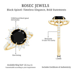 Real Black Spinel Engagement Ring with Moissanite Halo