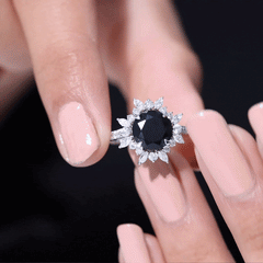 Certified Black Onyx and Moissanite Statement Engagement Ring