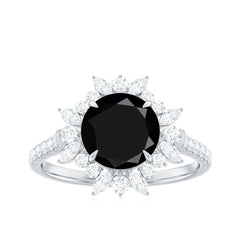 Certified Black Onyx and Moissanite Statement Engagement Ring