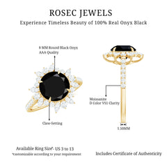 Certified Black Onyx and Moissanite Statement Engagement Ring