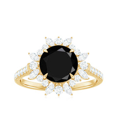 Certified Black Onyx and Moissanite Statement Engagement Ring