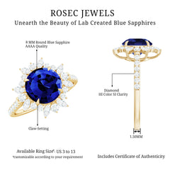 Certified 2.7 Carat Lab Grown Blue Sapphire Engagement Ring with Diamond Halo