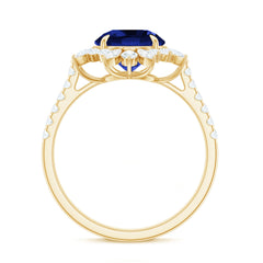 Certified 2.7 Carat Lab Grown Blue Sapphire Engagement Ring with Diamond Halo