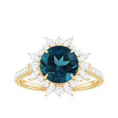 Certified London Blue Topaz and Diamond Statement Engagement Ring