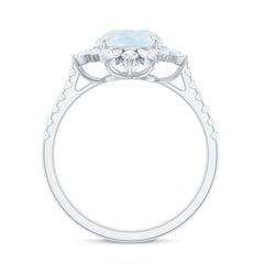 Round Moonstone Statement Ring with Moissanite Floral Halo