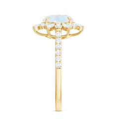 Round Moonstone Statement Ring with Moissanite Floral Halo