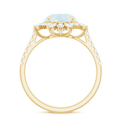 Round Moonstone Statement Ring with Moissanite Floral Halo