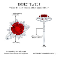 Lab Created Ruby and Diamond Halo Engagement Ring