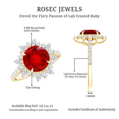 Lab Created Ruby and Diamond Halo Engagement Ring
