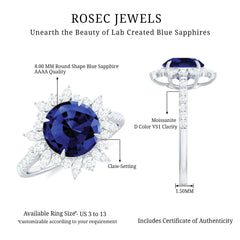 Lab Grown Blue Sapphire And Moissanite Floral Inspired Ring