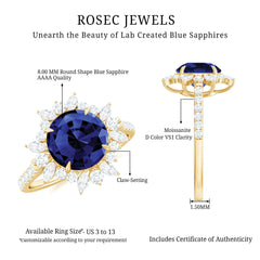 Lab Grown Blue Sapphire And Moissanite Floral Inspired Ring