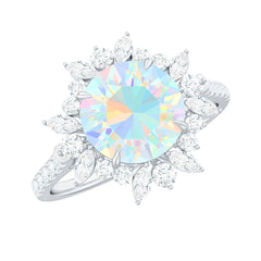 Natural 8mm Ethiopian Opal Halo Engagement Ring with Side Stones