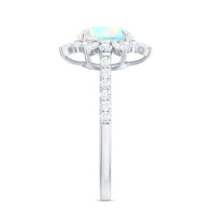 Natural 8mm Ethiopian Opal Halo Engagement Ring with Side Stones