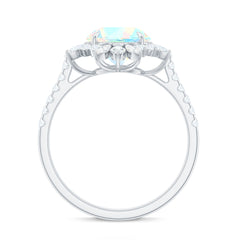 Natural 8mm Ethiopian Opal Halo Engagement Ring with Side Stones