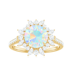 Natural 8mm Ethiopian Opal Halo Engagement Ring with Side Stones