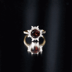 Real 8mm Garnet Statement Engagement Ring with Diamond Halo