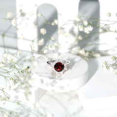 Real 8mm Garnet Statement Engagement Ring with Diamond Halo