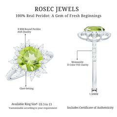 Natural 2 Carat Peridot Statement Engagement Ring with Halo
