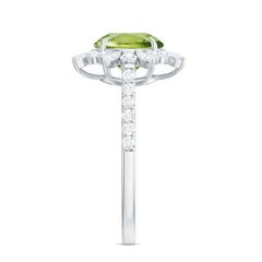 Natural 2 Carat Peridot Statement Engagement Ring with Halo