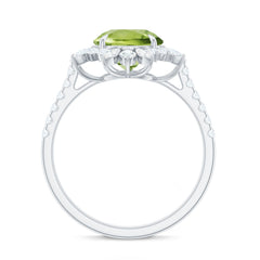 Natural 2 Carat Peridot Statement Engagement Ring with Halo