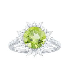 Natural 2 Carat Peridot Statement Engagement Ring with Halo