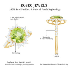 Natural 2 Carat Peridot Statement Engagement Ring with Halo