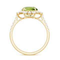 Natural 2 Carat Peridot Statement Engagement Ring with Halo