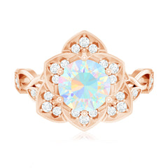 Natural 8mm Ethiopian Opal Flower Engagement Ring with Diamond