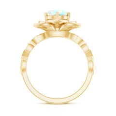 Natural 8mm Ethiopian Opal Flower Engagement Ring with Diamond