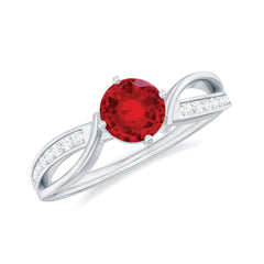 Solitaire Lab Created Ruby Infinity Engagement Ring with Diamonds