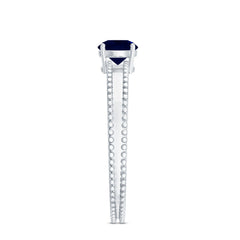 5 MM Solitaire Blue Sapphire Band Ring with Beaded Embellishment