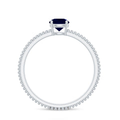 5 MM Solitaire Blue Sapphire Band Ring with Beaded Embellishment