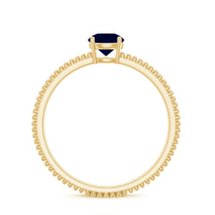 5 MM Solitaire Blue Sapphire Band Ring with Beaded Embellishment