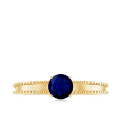 5 MM Solitaire Blue Sapphire Band Ring with Beaded Embellishment