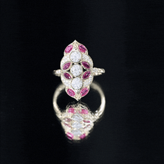 Certified Lab Grown Ruby Art Deco Statement Ring with Moissanite